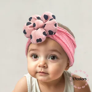 Cute Baby Flower Headband Soft Elastic Knitted Hair Band With Large Polka Dot Heart Padded Floral Decor For Infant Toddler Girls Hair Accessories