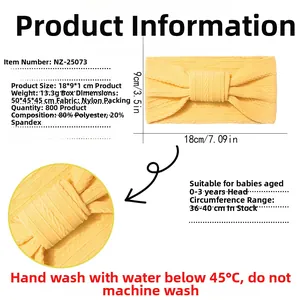 Size chart showing 18x9cm dimensions for nylon elastic baby headband with rib texture
