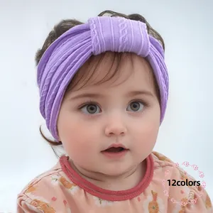 Baby Headband Nylon Elastic Cable Knit Cute Bow Newborn Infant Hair Accessories Solid Color Soft Headwear For 0-3 Years