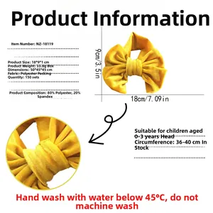 Détails du lot de bandeaux en velours pour bébé avec dimensions et composition du tissu