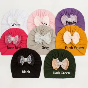 Baby wintermutsen set met parelmoer strikjes in acht verschillende felle kleuren