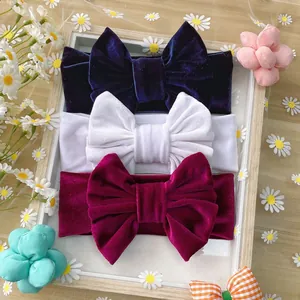 Lot de 3 bandeaux pour bébé en velours avec grands nœuds en bleu, blanc et bordeaux
