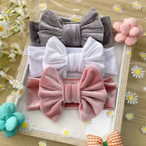 Bandeaux En Velours Avec Nœud Pour Bébé Bandeaux Élastiques Larges Pour Nouveau-nés Nourrissons Fillettes Accessoires Photo Mignons