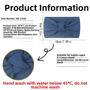Detail of dark blue nylon baby headband with 80% polyester and 20% spandex specs