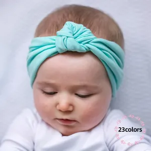 Baby Infant Nylon Knot Headband Solid Color Soft Stretchy Wide Hairband For Newborn Toddler Girls Headwear Accessories