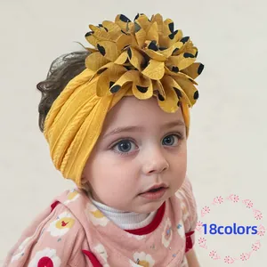 Large Flower Baby Headband Ribbed Knit Elastic Turban Soft Hair Band Polka Dot Heart Pattern Infants Girls Photography Props