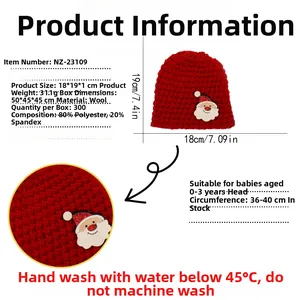 Detaillierte Größen und Materialangaben für die rote Baby Weihnachtsmütze