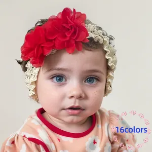 Baby Flower Headband Sweet Chiffon Floral Lace Elastic Hair Band Soft Breathable Toddler Infant Headwrap Photography Daily Wear