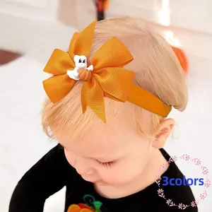 Bandeau Halloween pour Bébé Nœud en Ruban Gros-Grain Citrouille Fantôme Chauve-Souris Bandeau Élastique pour Tout-Petits Accessoires Cheveux