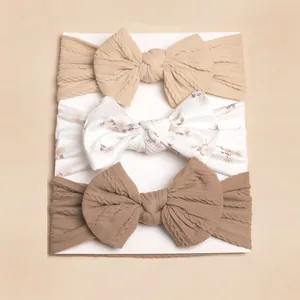 3-teiliges Baby-Stirnband-Set mit weichen Schleifen in Uni und Floral für Säuglinge