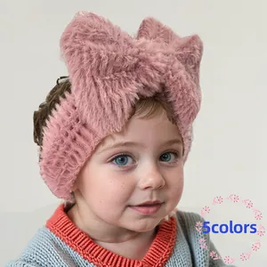 Bandeau à Nœud en Peluche Douce pour Bébé Hiver Chaud Bandeau Élastique en Fausse Fourrure pour Nourrissons Tout-petits Filles