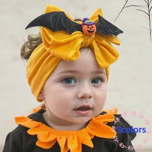 Halloween Baby Headband Cute Bat Wings Pumpkin Witch Hat Bow Nylon Elastic Hair Band For Infant Toddler Kids Party Decoration