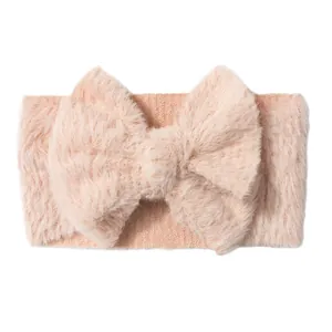 Bandeau bébé en peluche douce avec grand nœud rose pâle pour la chaleur de l'automne