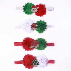 Christmas baby headband set with chiffon flowers and Santa motifs in red, green and white