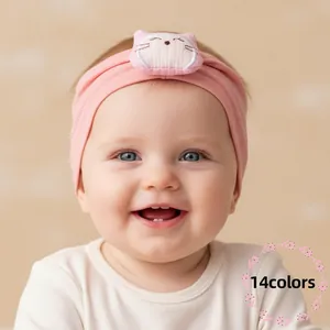 Bandeau Bébé en Nylon Élastique Mignon Dessin Animé 3D Chat Poupée Turban Nourrisson Souple Respirant Serre-Tête Filles