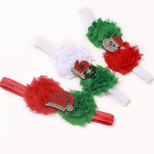 Three-piece baby Christmas headbands with chiffon flowers and rhinestone Santa charms