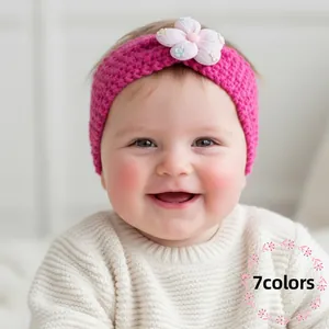 Bandeau en Tricot pour Bébé Avec Grande Fleur Élastique Souple Crochet Bande de Cheveux pour Tout-Petit Fille Accessoires de Cheveux