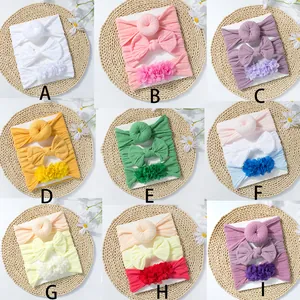 Collection de 9 couleurs de lots de 3 bandeaux bébé avec nœuds et fleurs en tricot