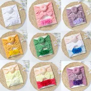 Lot de 3 bandeaux bébé avec nœuds mignons et fleurs déclinés en neuf couleurs douces