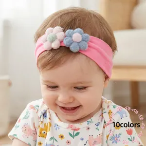 Soft Baby Girl Elastic Nylon Headband With 3D Plush Flower Comfortable Infant Toddler Hair Band Fashion Hair Accessories