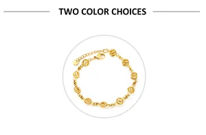 Close-up of gold hollow ball chain bracelet with lobster clasp and extension chain
