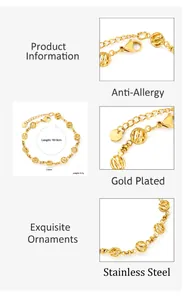 Detail showing 7.5mm golden stainless steel hollow beads and adjustable lobster clasp