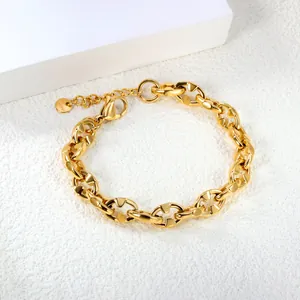 Gold plated stainless steel bracelet with unique heart shaped hollow links and lobster clasp
