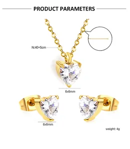Detailed view of heart zircon jewelry set with 6x6mm necklace and earrings parameters