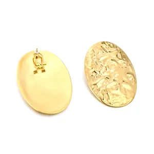 Abstract shield-shaped gold earrings with hammered metal texture for women