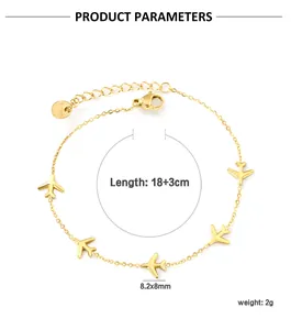 Detailed product parameters of 18k gold airplane charm bracelet with dimensions and weight