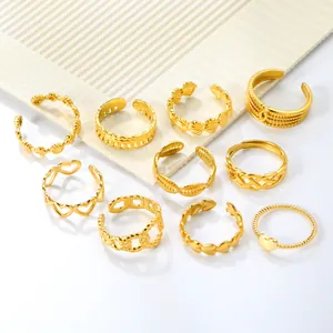 18K Vergoldeter Edelstahl Offener Ring Für Damen Minimalistischer Designer Hohlherz Muschel Geometrischer Verstellbarer Ring