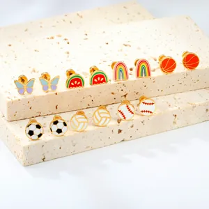 Edelstahl Vergoldet Emaille Ohrstecker Für Damen Mädchen Frisch Süß Regenbogen Weihnachtsbaum Schmetterling Schmuck Geschenk