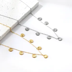 Edelstahl Muschel Kirsche Krone Libelle Anhänger Halskette Für Damen Gold Silber Vergoldet Ozean Stil Minimalistischer Schmuck