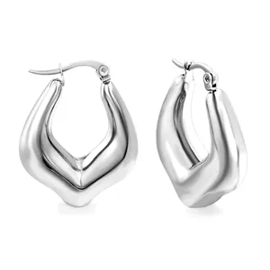 Polished silver U-shaped geometric earrings with 18k plating and thick hoop design