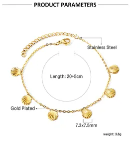 Detailed product parameters of gold plated shell charm anklet in stainless steel material