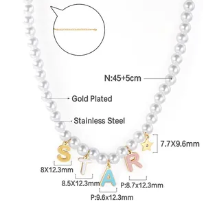 Vista técnica del collar de perlas bañadas en oro con medidas de colgantes STAR y cadena