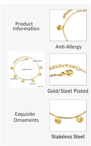 Detail showing dimensions of gold-plated shell anklet, 20+5cm length and 3.6g weight