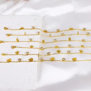 18K gold plated stainless steel anklet set with Hamsa hand and Evil Eye charms