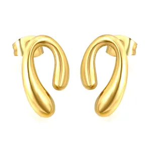 Boucles d'oreilles minimalistes goutte d'eau en acier inoxydable doré poli
