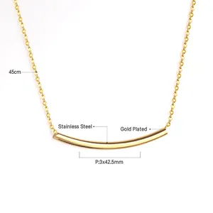 Minimalistische 18k vergoldete Edelstahlhalskette mit gebogenem Stabanhinger für Damen