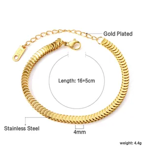 Bracciale a catena piatta in acciaio inossidabile placcato oro 18k da 4 mm con tag K18