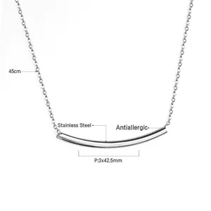 Poliertes silbernes Edelstahl-Halskette mit gebogenem Stabanhinger und 45cm Kettenlänge