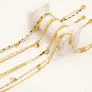 18K Vergoldet Edelstahl Doppellagige Schmetterling Kleeblatt Stern Fußkettchen Für Damen Mode Schmuck Verstellbare Fußkette Geschenk