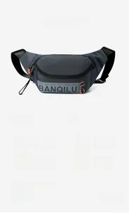 Detailed view of the multi-pocket waist bag with grid texture and functional icons