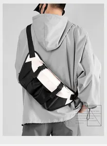 Rear view of urban functional crossbody bag with adjustable strap and buckle details