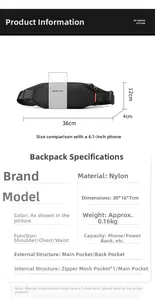 Detailed spec chart of nylon crossbody bag with size comparison and internal pocket layout