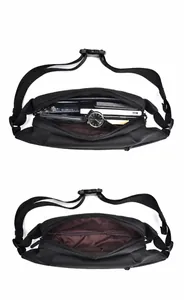 Macro view of tactical leg bag showing internal layers and large storage capacity
