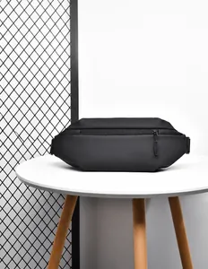 Detail of waterproof matte black tactical leg bag with high-quality zipper design