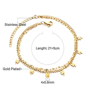 Details zu 21+5cm Länge und 4x5,6mm Kleeblatt-Anhängern an der 18k vergoldeten Fußkette