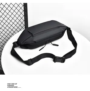 Detail of durable black waterproof tactical leg bag with multiple zipper compartments